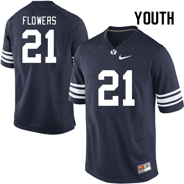 Youth #21 Dylan Flowers BYU Cougars College Football Jerseys Stitched Sale-Navy